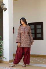 Noor-e-Classic Floral Kurta with Graceful Farshi Salwar Set
