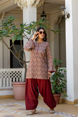 Noor-e-Classic Floral Kurta with Graceful Farshi Salwar Set