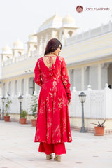 “Mehru Scarlet Elegance” Floral Printed Kurta Pant Only