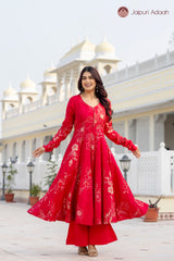 “Mehru Scarlet Elegance” Floral Printed Kurta Pant Only