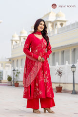 “Mehru Scarlet Elegance” Floral Printed Suit Set with Digital print Dupatta