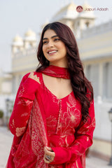 “Mehru Scarlet Elegance” Floral Printed Suit Set with Digital print Dupatta