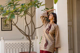 Meherzaad Beige Motif Kurta with Graceful Wine Farshi Salwar Set
