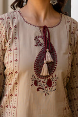 Meherzaad Beige Motif Kurta with Graceful Wine Farshi Salwar Set