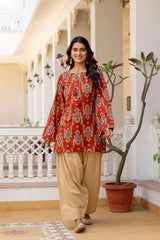 Surmayi Saaz Rust Heritage Kurta with Royal Farshi Salwar Set