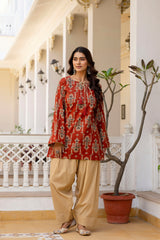 Surmayi Saaz Rust Heritage Kurta with Royal Farshi Salwar Set