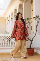 Surmayi Saaz Rust Heritage Kurta with Royal Farshi Salwar Set