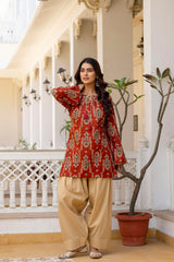 Surmayi Saaz Rust Heritage Kurta with Royal Farshi Salwar Set