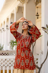 Surmayi Saaz Rust Heritage Kurta with Royal Farshi Salwar Set