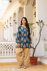 Iraaya Teal Ethnic Kurta with Graceful Farshi Salwar Set