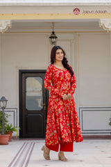 Zarika Floral Red Anarkali Kurta Pant Only