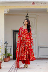 Zarika Floral Red Anarkali Suit Set with Digital Print Dupatta