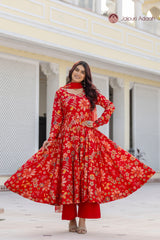 Zarika Floral Red Anarkali Kurta Pant Only