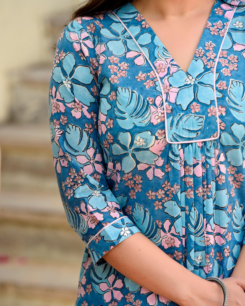 Badra Blue Floral Cotton Suit Set