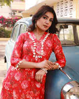 Ramya Red Floral Straight Fit Suit Set