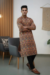 “Mehfil Charm” All-Over Print Cotton Long Kurta