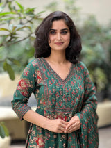 Surana green cotton suit set with mil cotton dupatta