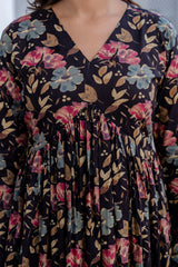 Berry Floral Megenta Cotton Suit Set With Chiffon Lace Work Dupatta