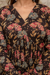 Rohini red printed cotton suit set with mul cotton dupatta