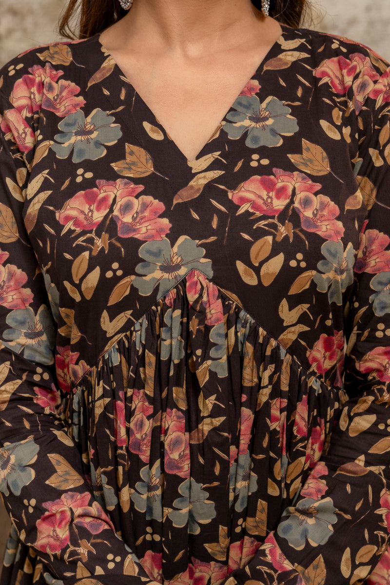 Rohini red printed cotton suit set with mul cotton dupatta