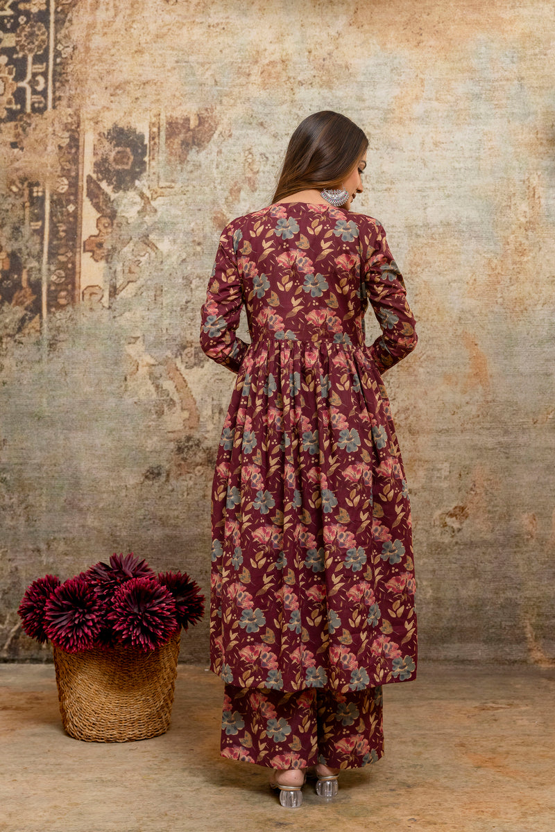 Rohini black printed cotton suit set with mul cotton dupatta