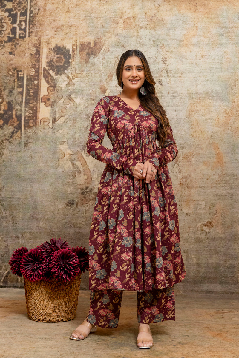 Rohini black printed cotton suit set with mul cotton dupatta