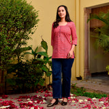 Fiery Rose Handblock Pintucks Short Kurta