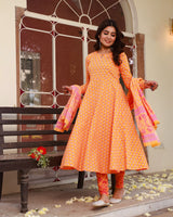 Omani Orange Cotton Anarkali  Suit Set