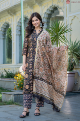 Nayra Black Heritage Floral Chanderi Suit Set With Chanderi Dupatta
