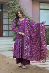 Jamuni Adaah Classic Floral Printed Suit Set With Mul Cotton Dupatta