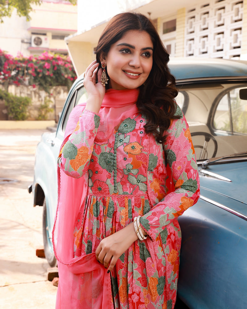 Pakiza Pink Embroidered Cotton Suit Set