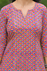 Khushi red handblock printed cotton suit set with chanderi dupatta