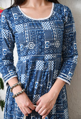 Aafreen Indigo Leher Mosaic Cotton Maxi Dress