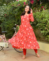 Ranchi Red Embroidered Anarkali Suit Set