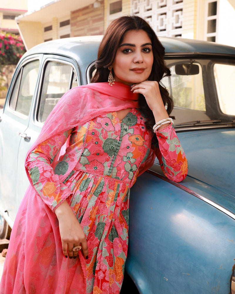 Pakiza Pink Embroidered Cotton Suit Set