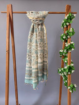 Jaal White Floral Handblock Printed Chanderi Dupatta