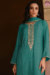 Nazakat green embroidered suit set with dupatta