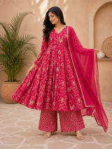 Gulraaz Fuchsia Bloom Printed Anarkali Suit Set with Dupatta