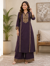 Eshira Plum Gulnaar Cotton Kurta Pant Set