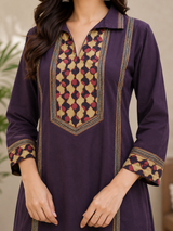 Eshira Plum Gulnaar Cotton Kurta Pant Set