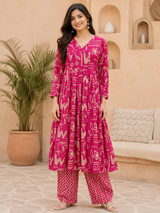 Gulraaz Fuchsia Bloom Printed Anarkali Suit Set with Dupatta
