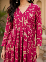 Gulraaz Fuchsia Bloom Printed Anarkali Suit Set with Dupatta