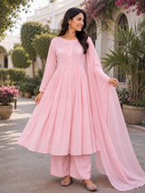 Aabira Blush Grace Mul Chanderi Suit Set with Mul Chanderi Dupatta