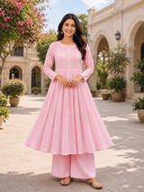 Aabira Blush Grace Mul Chanderi Suit Set with Mul Chanderi Dupatta