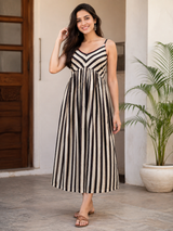 Aarohi Black & Ivory Handblock Printed Flared Maxi Dress