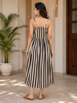 Aarohi Black & Ivory Handblock Printed Flared Maxi Dress