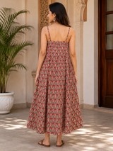 Aarika Maroon Heritage Handblock Printed Flared Cotton Dress