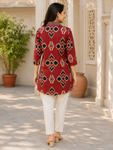 Zoya Maroon Ikat Charm Cotton Short Kurti