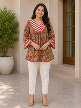 Aaradhya Maroon Paisley Printed Cotton Flared Short Kurti
