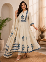 Myrah Floral Elegance Cotton Suit Set Cotton Dupatta